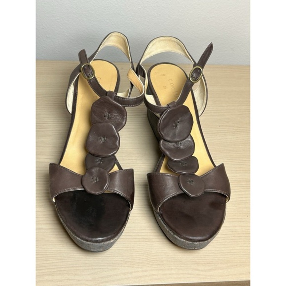 Coclico Leather Mussel Cork wedge sandals dark cocoa 41/10 Floral Resort Wear